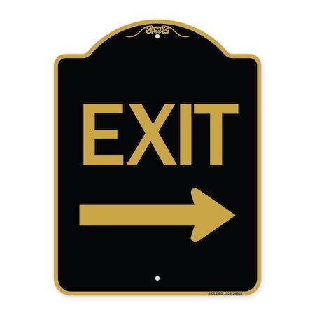 Designer Series Sign-Exit With Right Arrow, Black & Gold Aluminum Architectural Sign